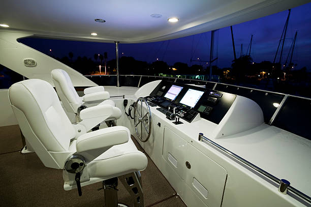 flybridge deck of a luxury motor yacht.